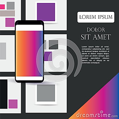 Bright new smartphone, orange and purple color Vector Illustration